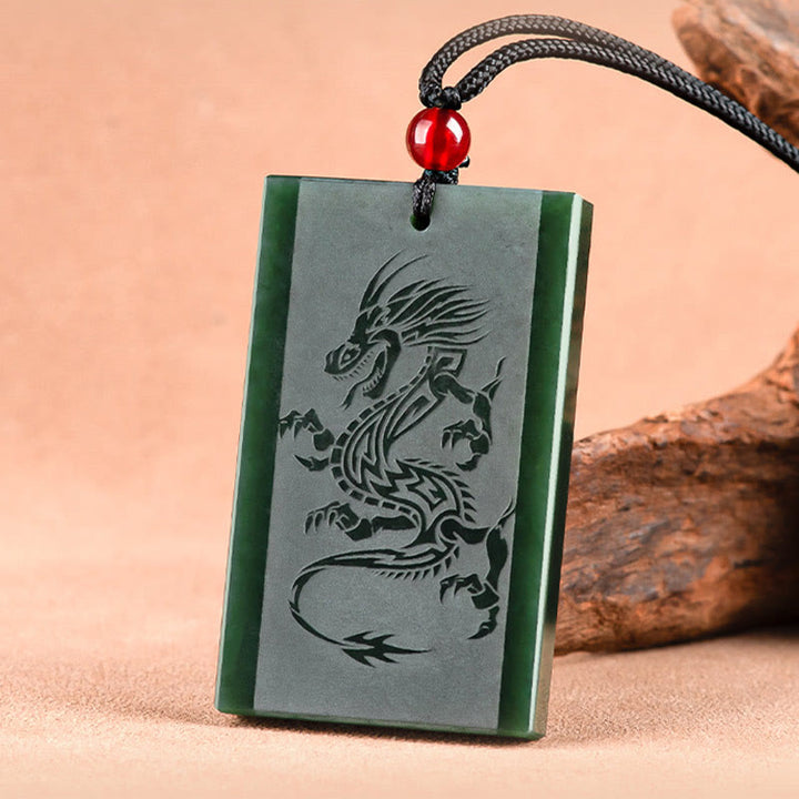 Collier pendentif gravé avec dragon en jade cyan Hetian Buddha Stones - image 3