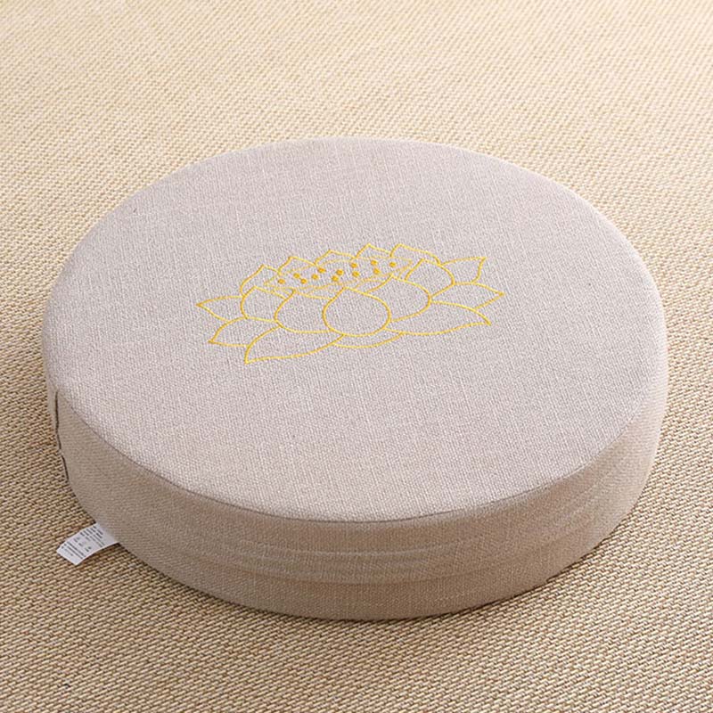 Coussin de siège de méditation en coton et lin avec broderie de Buddha Stones et de lotus - Doux - 40 cm x 10 cm - Coquillage - image 8