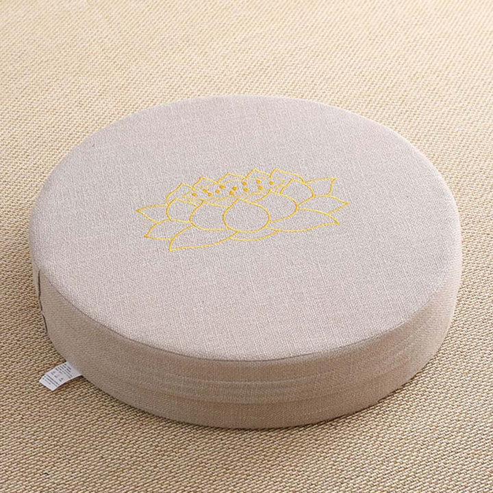 Coussin de siège de méditation en coton et lin avec broderie de Buddha Stones et de lotus - Doux - 40 cm x 10 cm - Coquillage - image 8