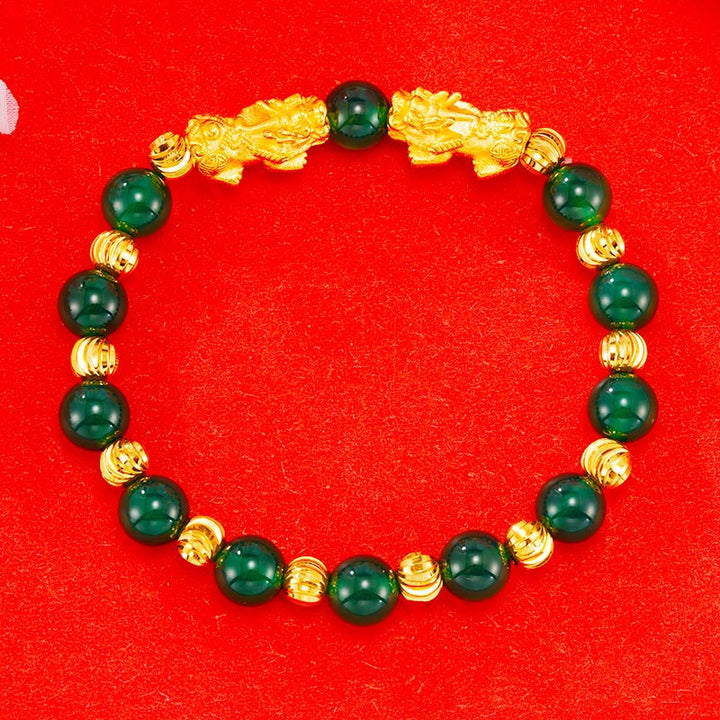 Bracelet de richesse double Pixiu doré galvanisé avec Buddha Stones