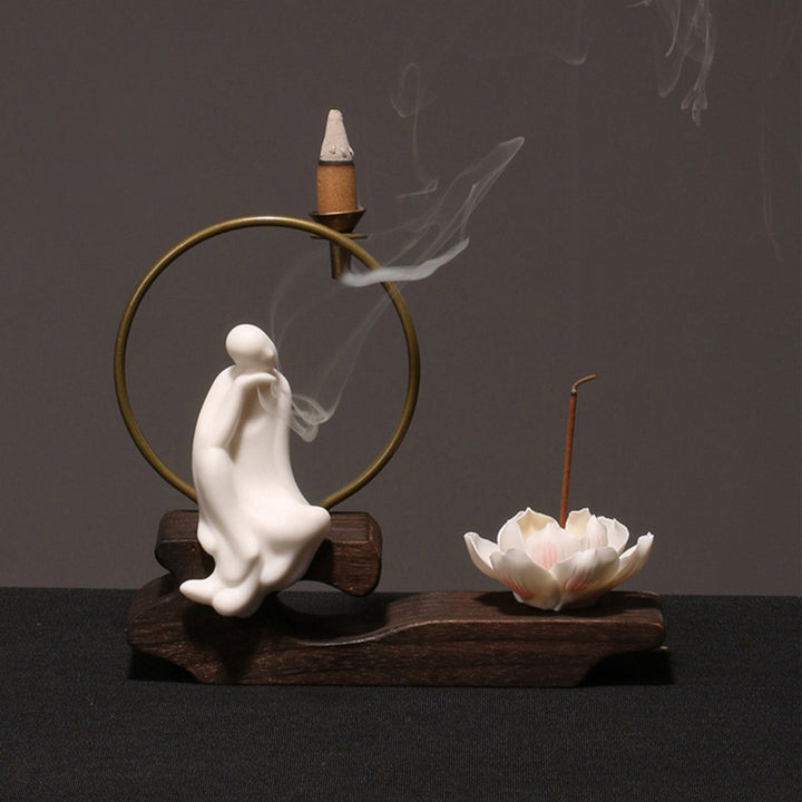 Brûleur d'encens en céramique avec Buddha Stones et lotus pour la guérison et la méditation