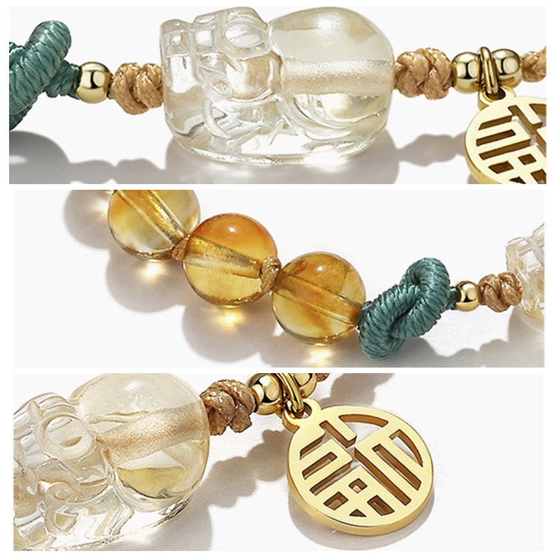 Bracelet tressé en fil de prospérité avec Buddha Stones et citrine PiXiu Fu