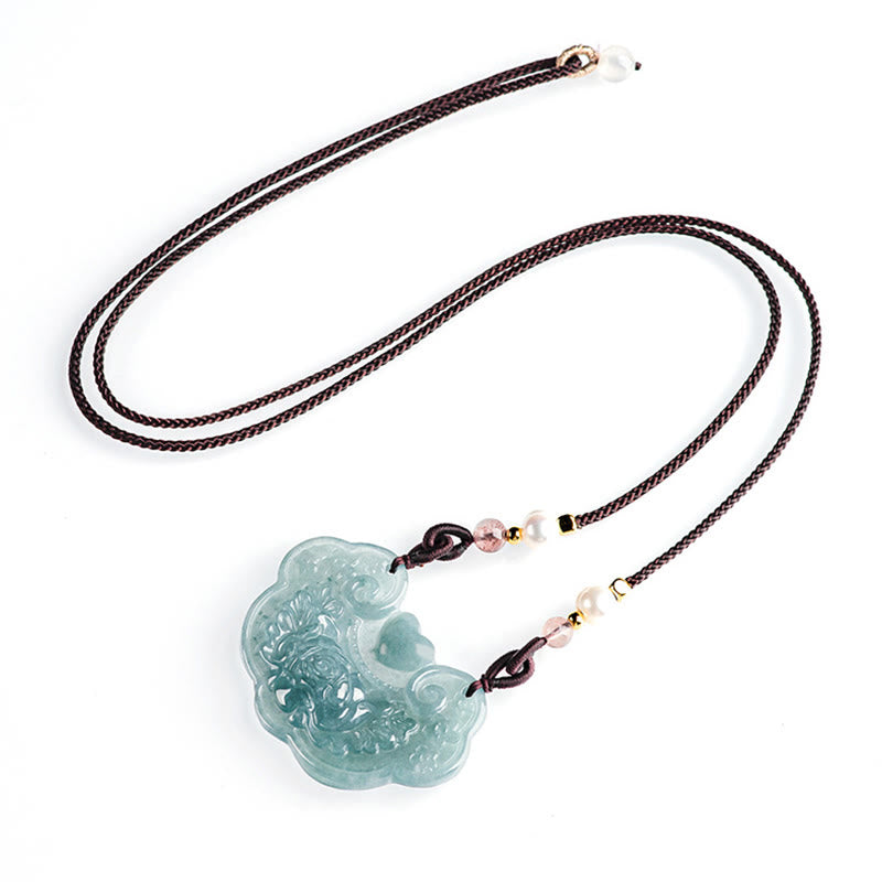 Collier pendentif fleur de pivoine en jade naturel de Buddha Stones Lock of Good Wishes Prosperity