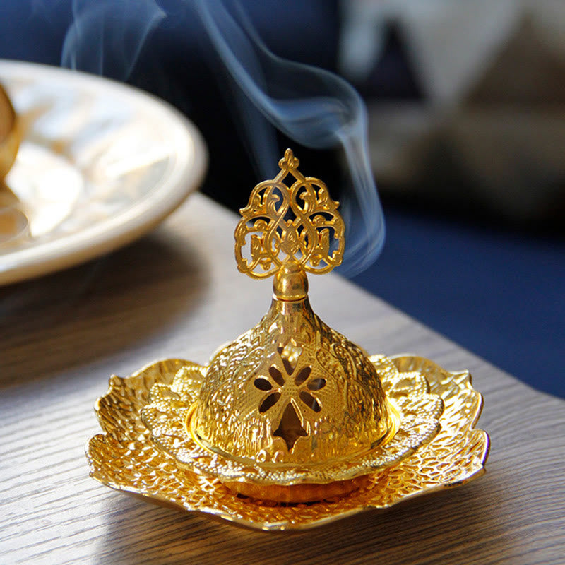 Brûleur d'encens spirituel en alliage de métal mini sous-verre en feuille d'or