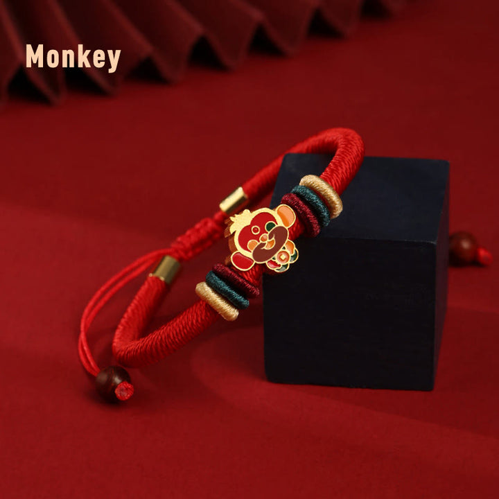 Bracelet tressé rouge en argent sterling 925 fait main avec Buddha Stones Année du Dragon, joli signe du zodiaque chinois