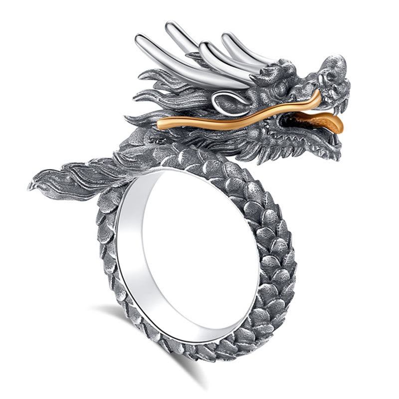 Bague ajustable en argent sterling 925 Buddha Stones et motif dragon vintage - Dragon en argent sterling 925 - image 3