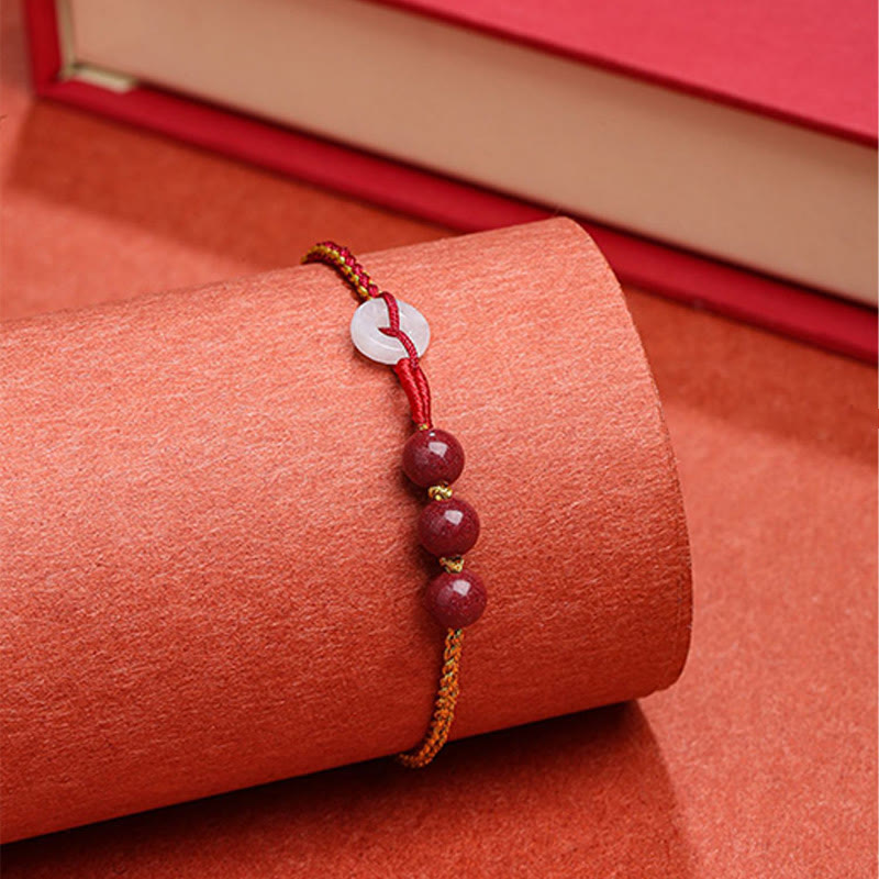 Bracelet de bénédiction avec boucle de paix en jade cinabre naturel de Buddha Stones