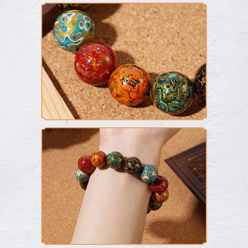 Bracelet calme en perles de laque multicolores naturelles Buddha Stones