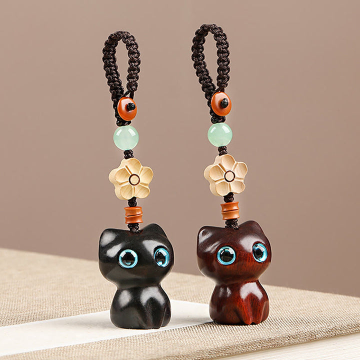 Porte Buddha Stones, mini petite feuille de bois de santal rouge, bois d'ébène, chat porte-bonheur, joli chaton, paix, décoration à suspendre pour téléphone