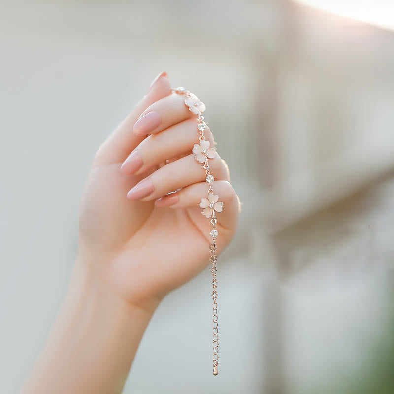 Bracelet chaîne d'amour en cristal rose avec trèfle à quatre feuilles et Buddha Stones