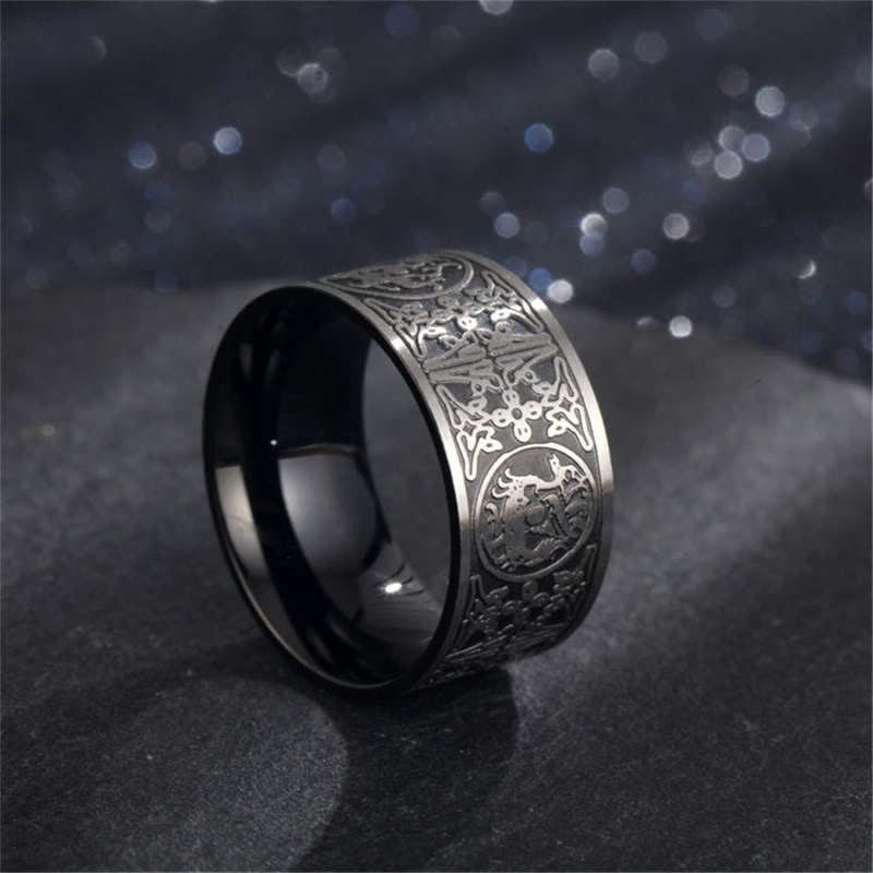 Bague porte-bonheur sculptée en basalte de Suzaku avec quatre Buddha Stones, dragon, bête gardienne, tigre blanc