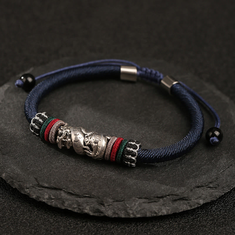 Bracelet porte-bonheur en corde fait main en argent sterling 925 de Buddha Stones Année du Dragon