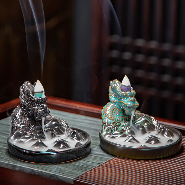Brûleur d'encens à reflux en céramique à motif de dragon