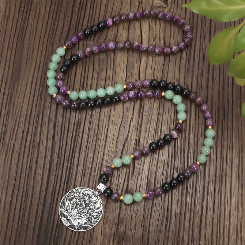 Bracelet de méditation Lotus en aventurine verte et améthyste avec 108 perles de Mala Buddha Stones - image 2