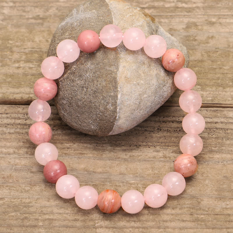 Bracelet Mala 108 perles en cristal rose avec pompon d'amour Buddha Stones