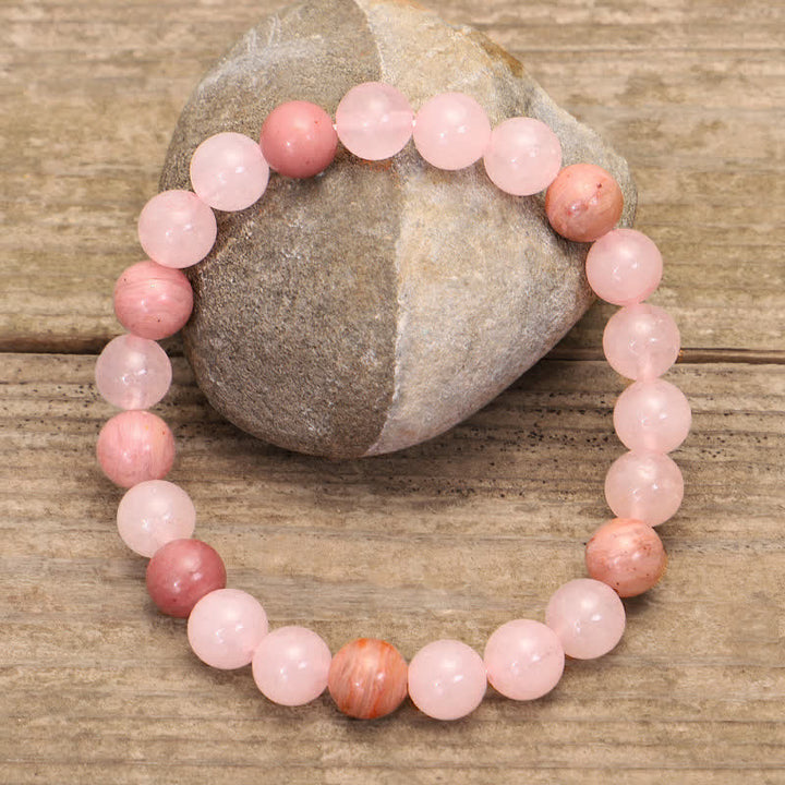 Bracelet Mala 108 perles en cristal rose avec pompon d'amour Buddha Stones