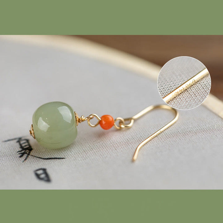 Boucles d'oreilles pendantes porte-bonheur en jade rouge Hetian plaqué or 14 carats et argent sterling 925 avec Buddha Stones - image 11