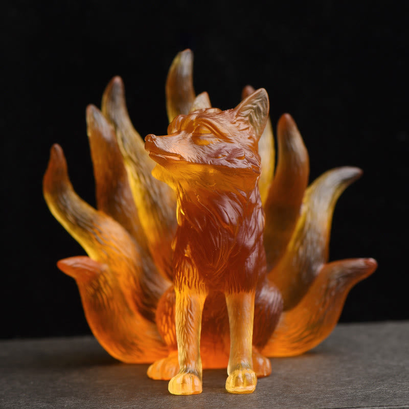Buddha Stones Petit renard à neuf queues Succès Force Figurine Décoration de la maison