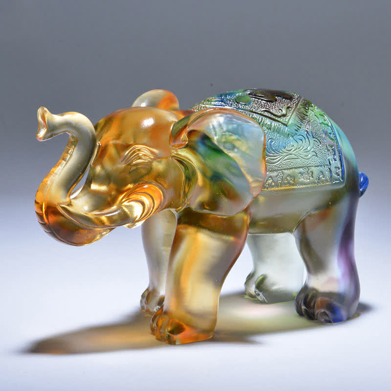 Pièce d'art en cristal d'éléphant de Liuli faite à la main Sagesse Richesse Décoration de la maison