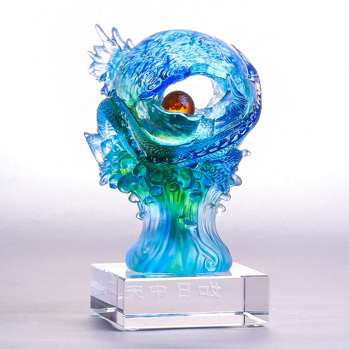Buddha Stones faites à la main en cristal de dragon azur Liuli, pièce d'art en cristal, protection du succès, décoration de la maison et du bureau