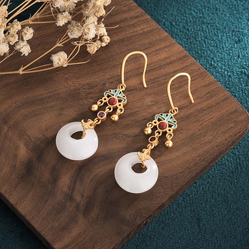 Boucles d'oreilles pendantes Feng Shui en jade blanc