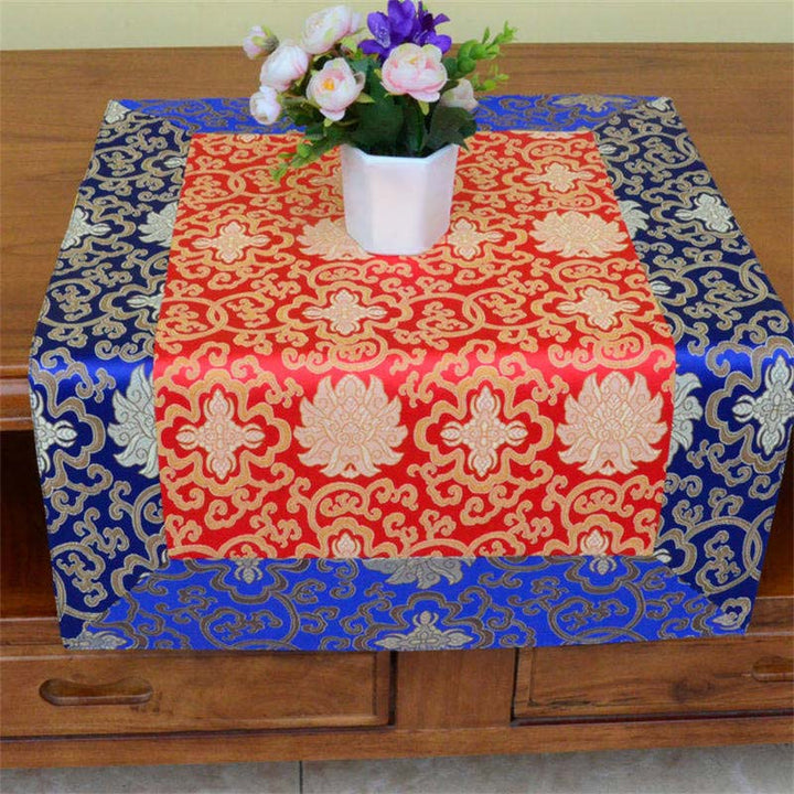 Chemin de table en brocart avec motif de fleur de dragon Vajra et symboles de bon augure