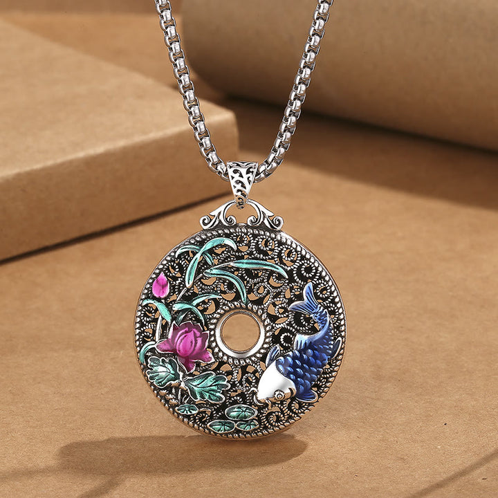 Collier pendentif Buddha Stones Koi Fish Lotus Peace Buckle Fu Character Wealth Luck - Poisson Koi Lotus et chaîne - image 1