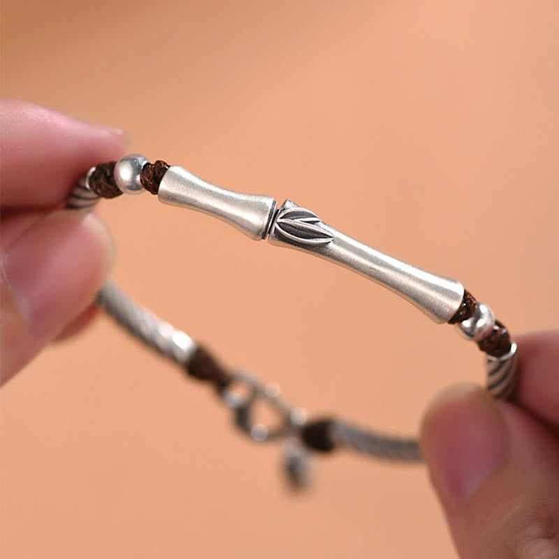 Bracelet porte-bonheur en argent sterling 999 avec motif de cigale en bambou et Buddha Stones