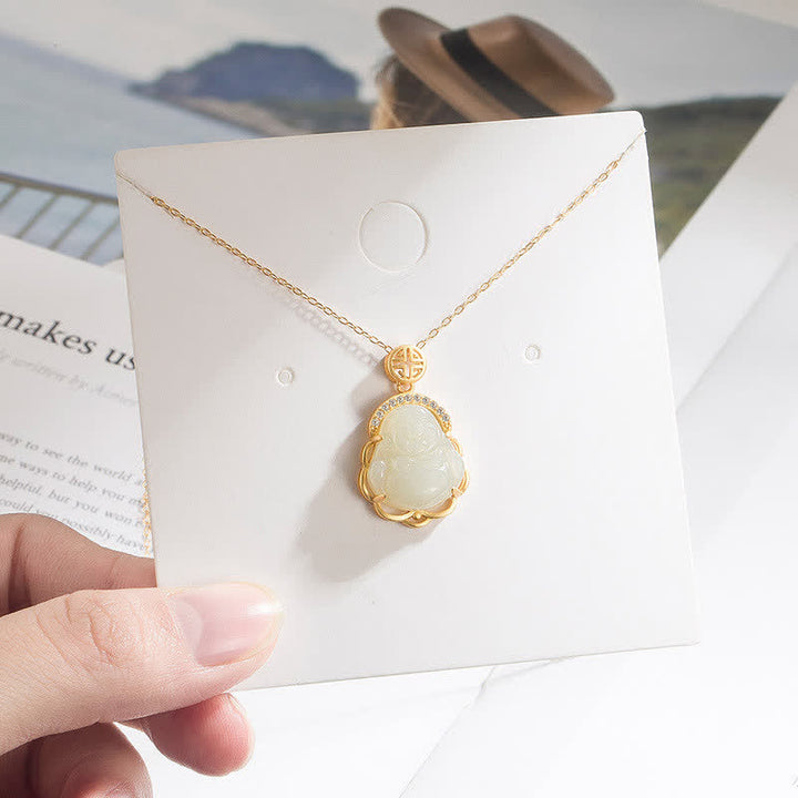 Collier pendentif de protection en jade blanc Hetian en argent sterling 925 avec Bouddha rieur - image 2