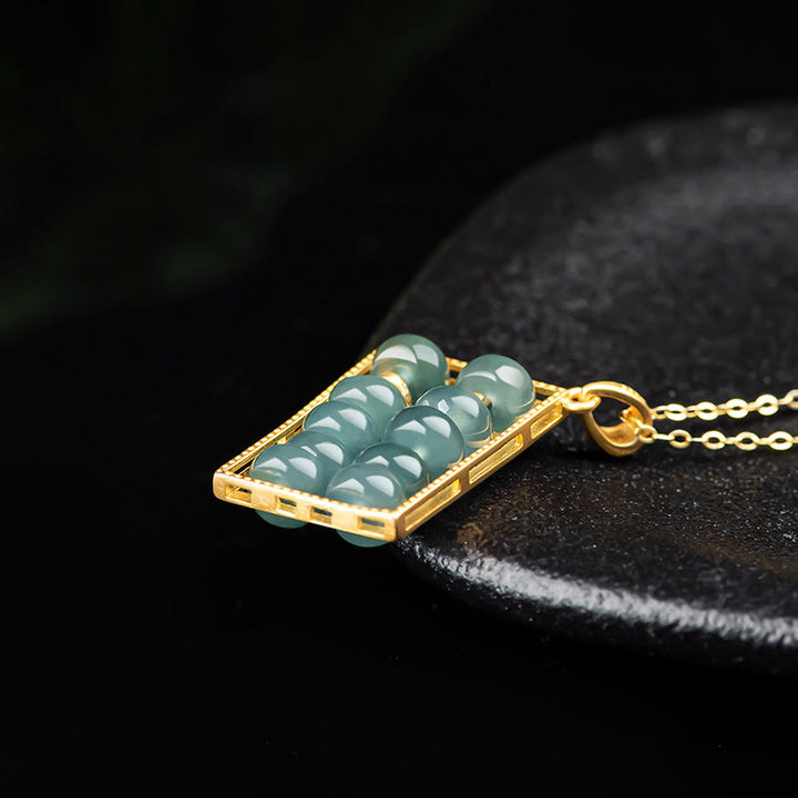 Collier pendentif en argent sterling 925 avec Buddha Stones et jade naturel à motif boulier