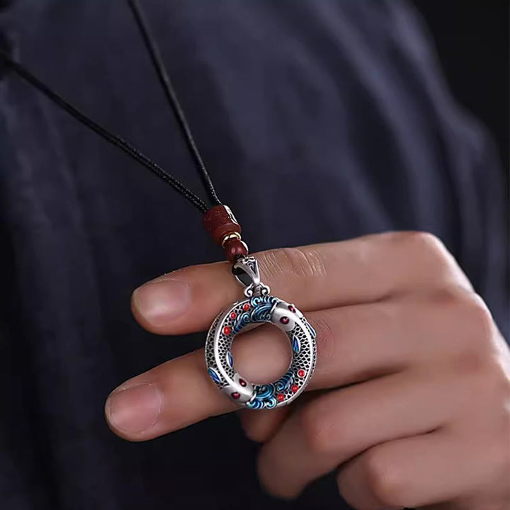 Collier pendentif en cuivre avec boucle de paix et poisson Koi en Buddha Stones