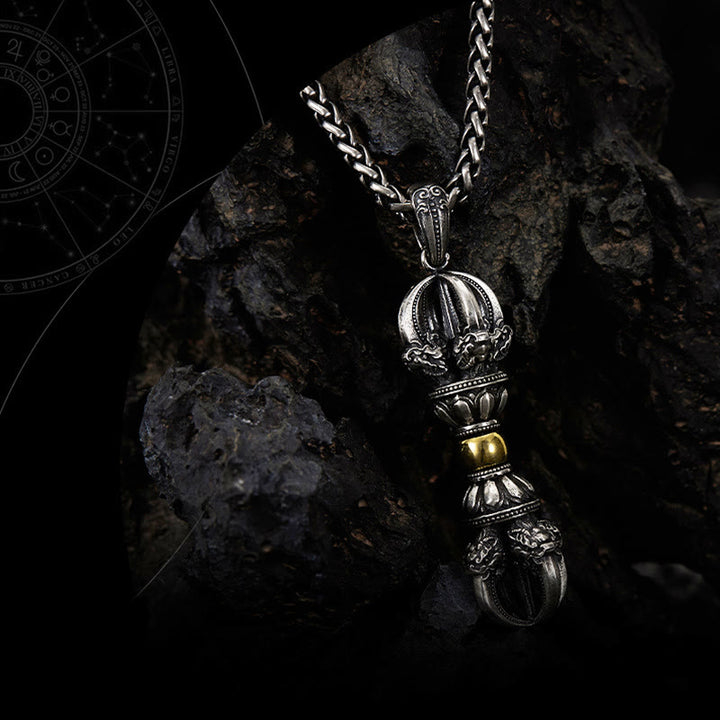 Collier pendentif tibétain en Buddha Stones avec motif Dorje Vajra
