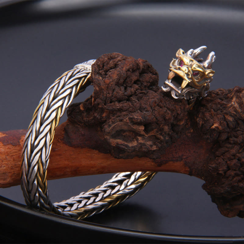 Bracelet tressé en métal de protection du dragon de bon augure en argent sterling 925 de Buddha Stones Année du Dragon