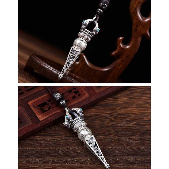 Collier pendentif rotatif en Buddha Stones tibétain Om Mani Padme Hum Dorje Vajra Design Sagesse