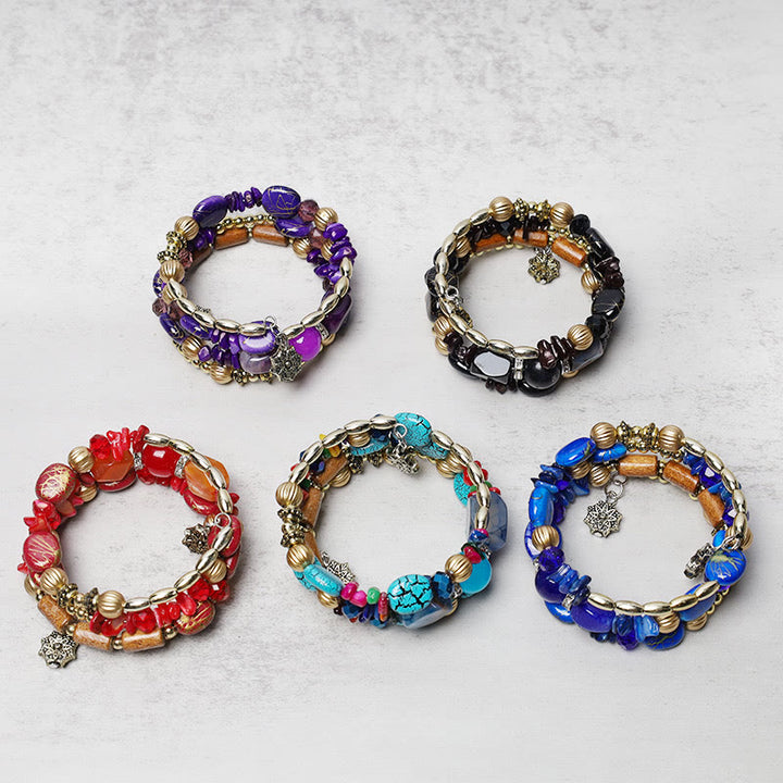Bracelet de bénédiction multicouches en perles d'agate turquoise irrégulières avec Buddha Stones