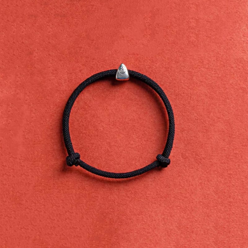 Bracelet tressé fait main en argent sterling 925 avec le personnage Fu et les Buddha Stones