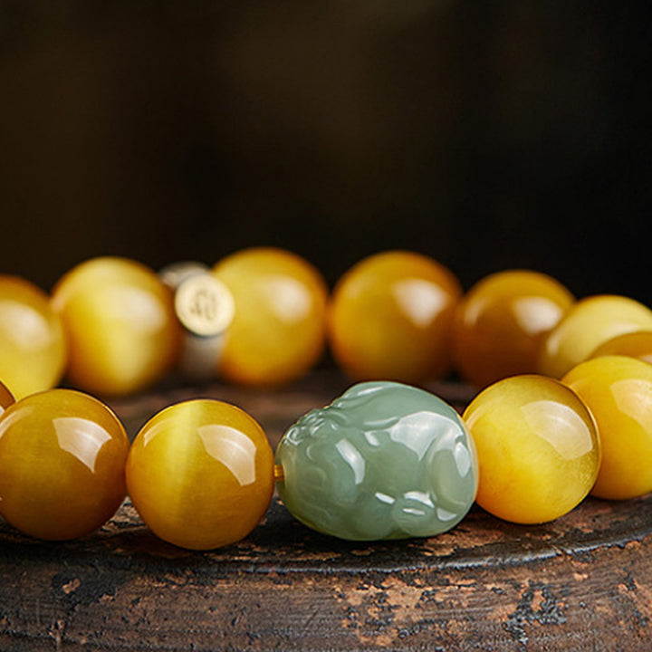 Bracelet de protection en jade Pixiu œil de tigre Bouddha natal du zodiaque chinois