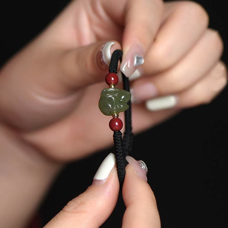 Bracelet en fil d'abondance en perles de cinabre et de jade Hetian Année du lapin