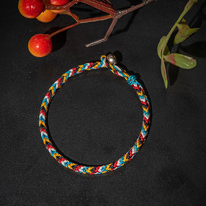 Bracelet tressé de protection en fil de cinq couleurs fait main avec Buddha Stones au Tibet - image 3