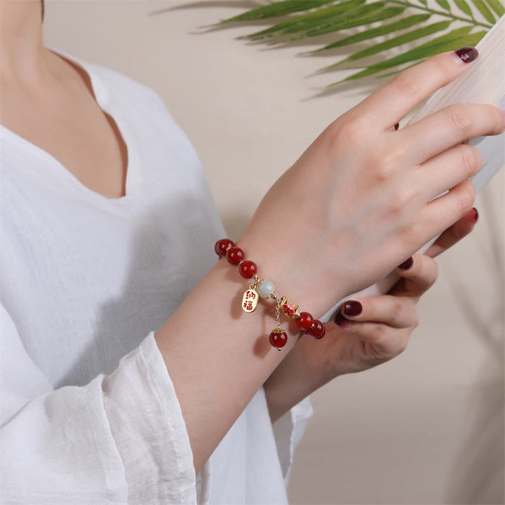 Bracelet porte-bonheur en jade et agate rouge naturelle