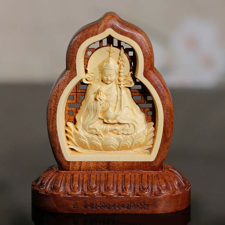 Buddha Stones Guru Rinpoché bouddha Padmasambhavan sérénité bois gravé Statue Figurine décoration - 7 x 7,5 cm - image 0