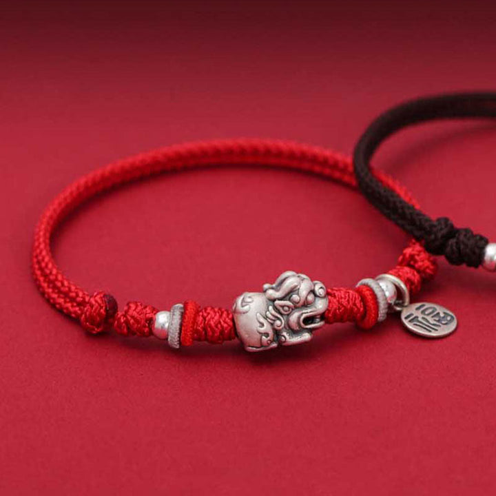 Bracelet tressé fait main en argent sterling 925 avec Buddha Stones et personnage PiXiu Fu