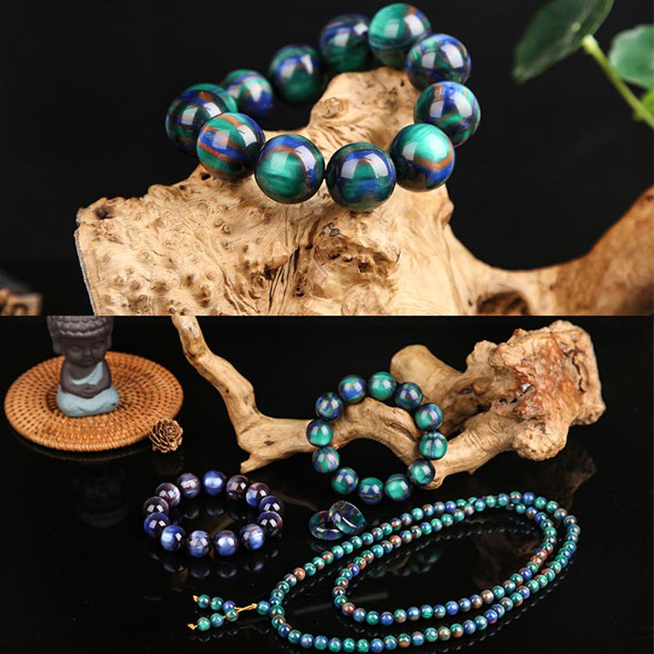 Bracelet et bague Mala positifs en Buddha Stones en saule de mer coloré
