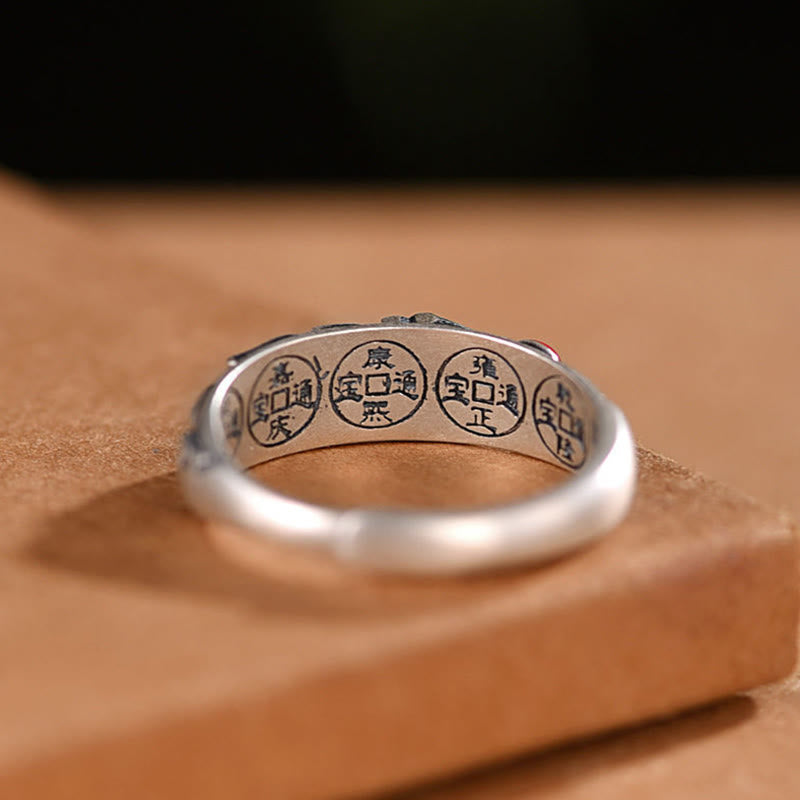 Buddha Stones Bague de richesse Feng Shui Cinq pièces de monnaie de l'empereur