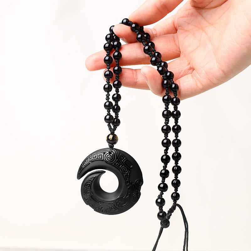 Collier pendentif en obsidienne noire naturelle et obsidienne glacée avec Buddha Stones