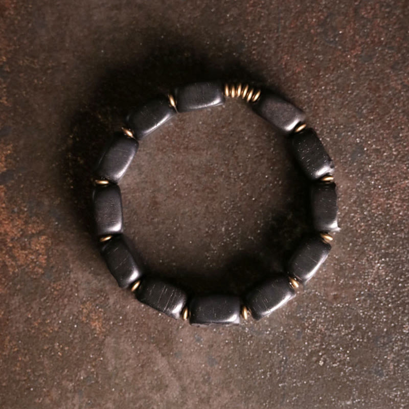 Bracelet en cuivre avec texture rétro en bois d'ébène et Buddha Stones