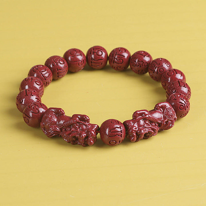 Bracelet de perles de chance et de richesse en Buddha Stones Double PiXiu Cinabre Om Mani Padme Hum