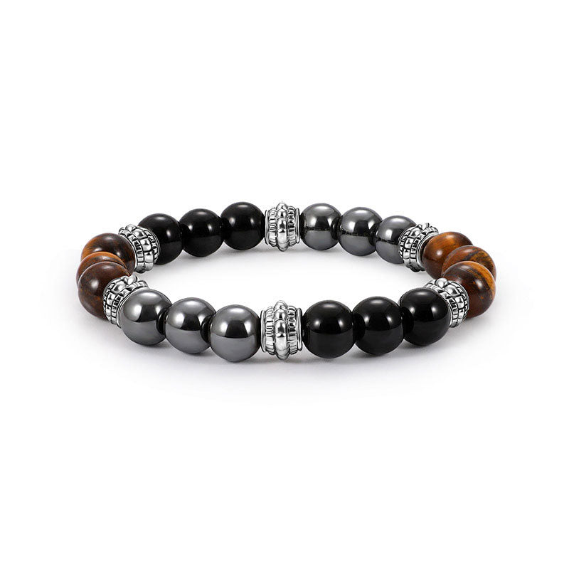 Bracelet porte-bonheur et de guérison en Buddha Stones œil de tigre et hématite - 0,31 po (8 mm) - image 0