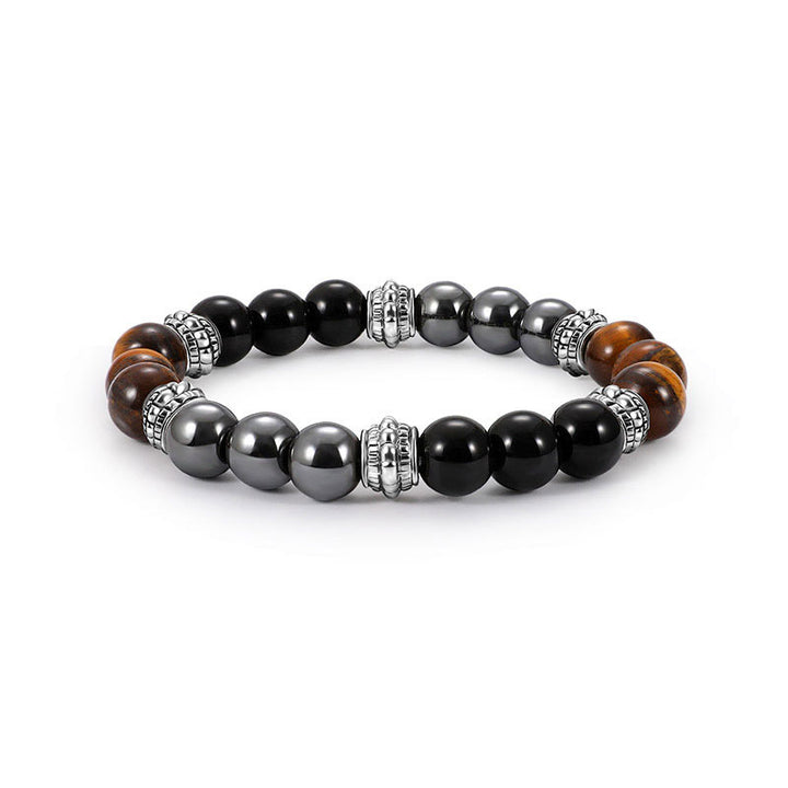 Bracelet porte-bonheur et de guérison en Buddha Stones œil de tigre et hématite - 0,31 po (8 mm) - image 0