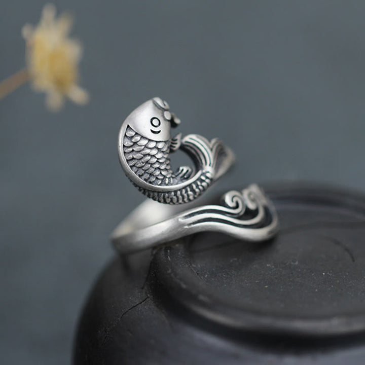 Bague en argent sterling 925 Buddha Stones et poisson koï - image 1